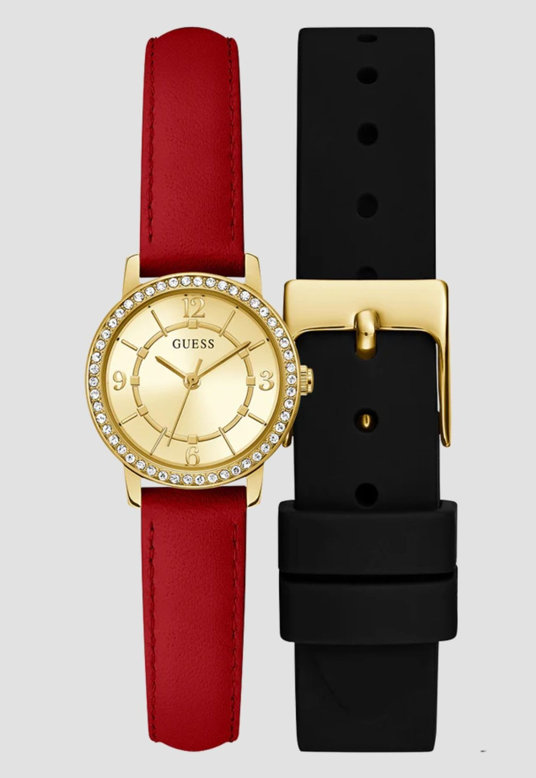 Relógio Redondo Cristais Troca Pulseira Vermelho