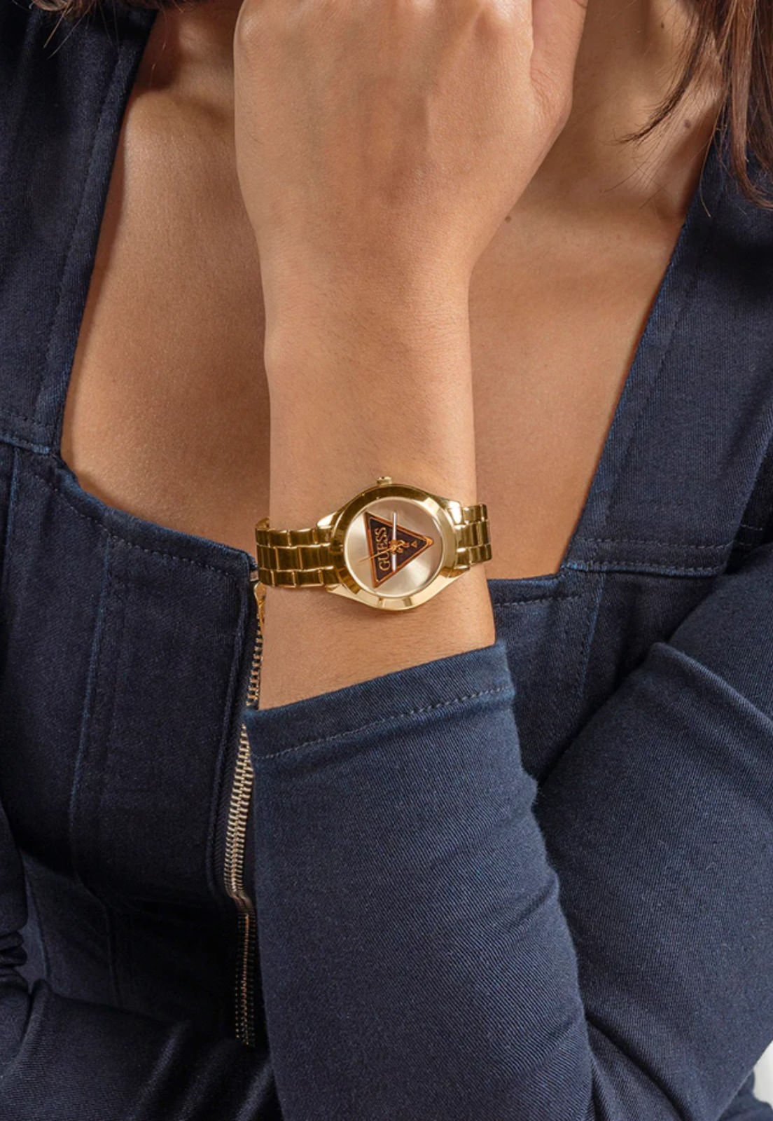 Relógio Redondo Logo Aço Dourado - Imagem 8