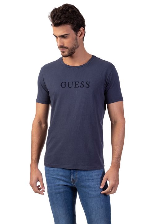 Camiseta Silk Relevo Guess Azul Escuro