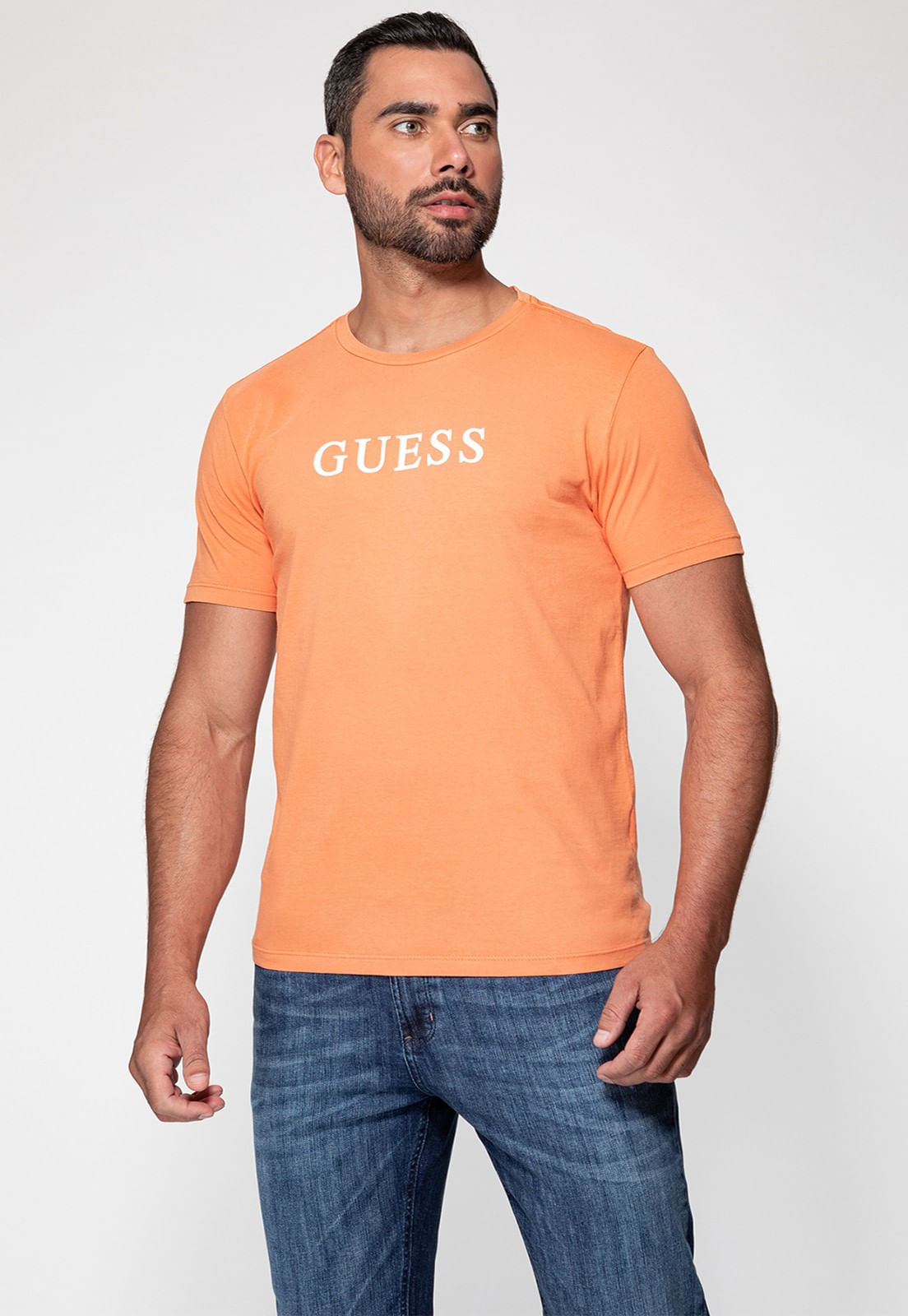 Camiseta Silk Relevo Guess Laranja Claro - Imagem 4