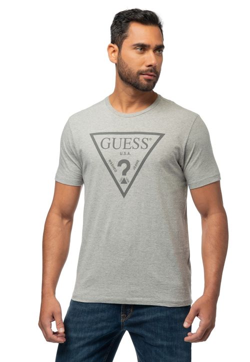 Camiseta Logo Triangulo Relevo Guess Cinza
