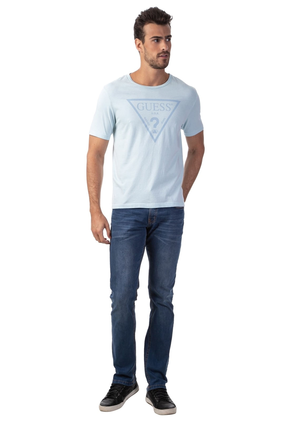 Camiseta Logo Triangulo Relevo Guess Azul Claro - Imagem 2