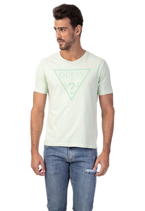 Camiseta Logo Triangulo Relevo Guess Verde Claro