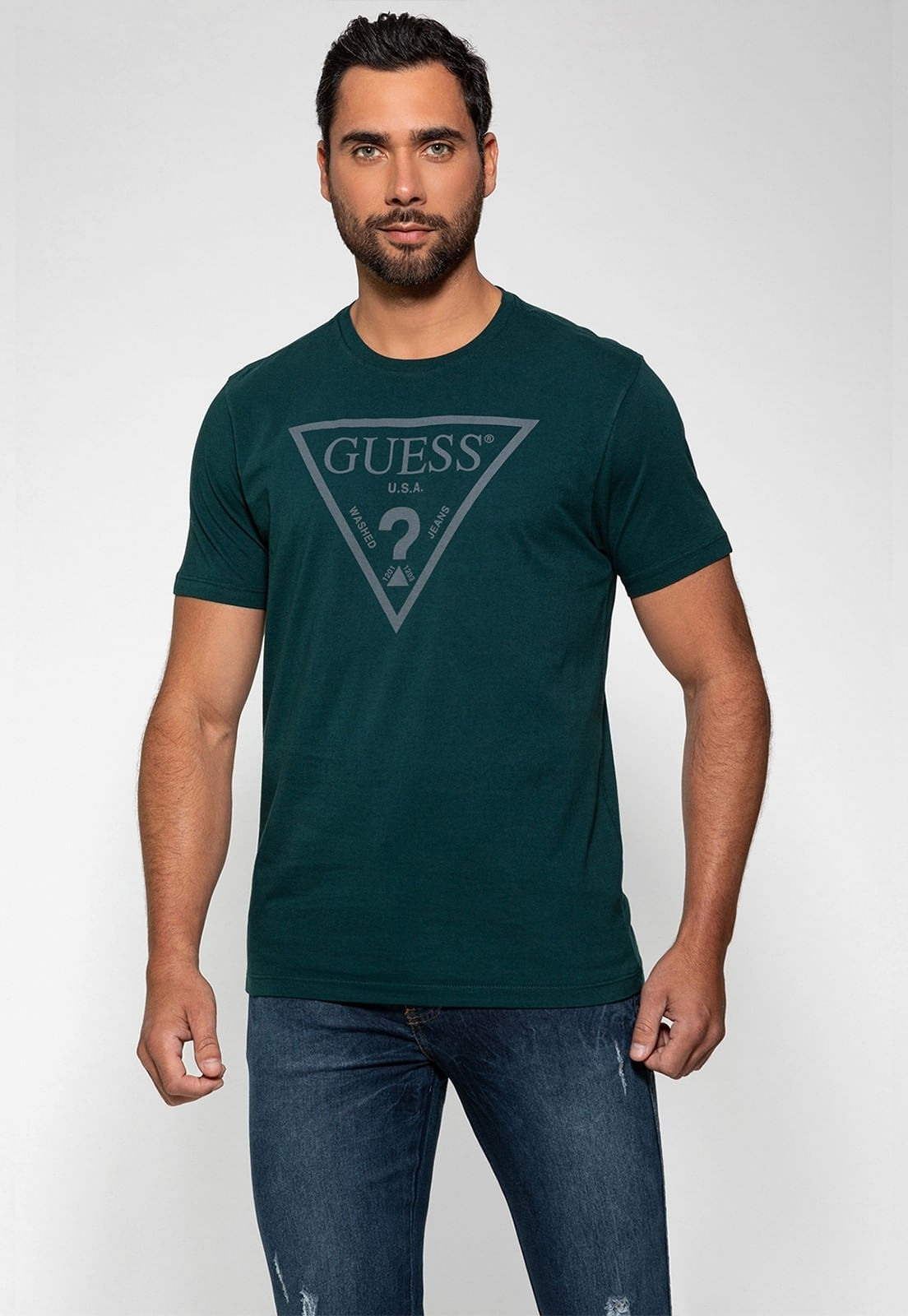 Camiseta Logo Triangulo Relevo Guess Verde Escuro - Imagem 21