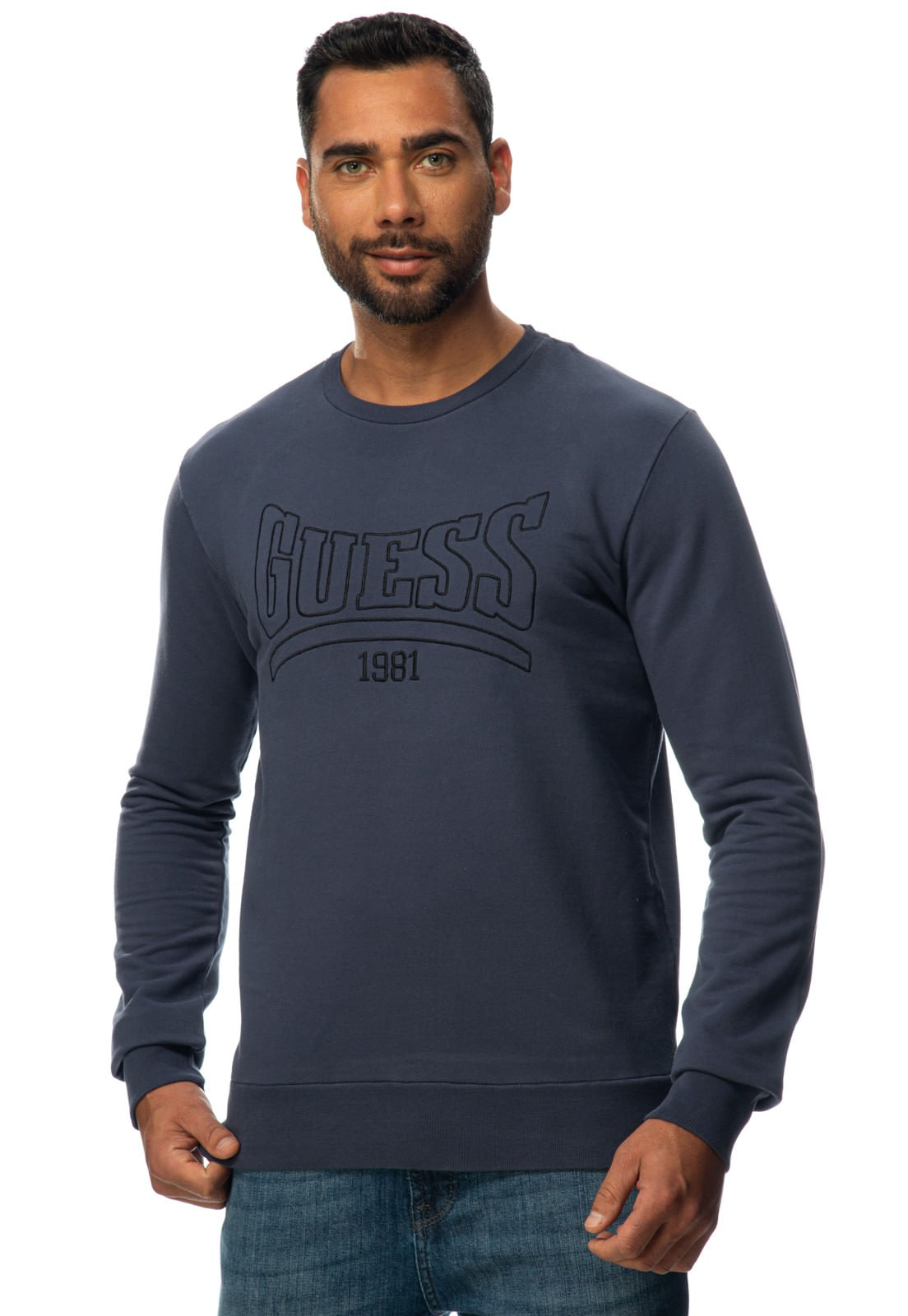 Blusa de Moletom Bordado Guess 1981 Azul