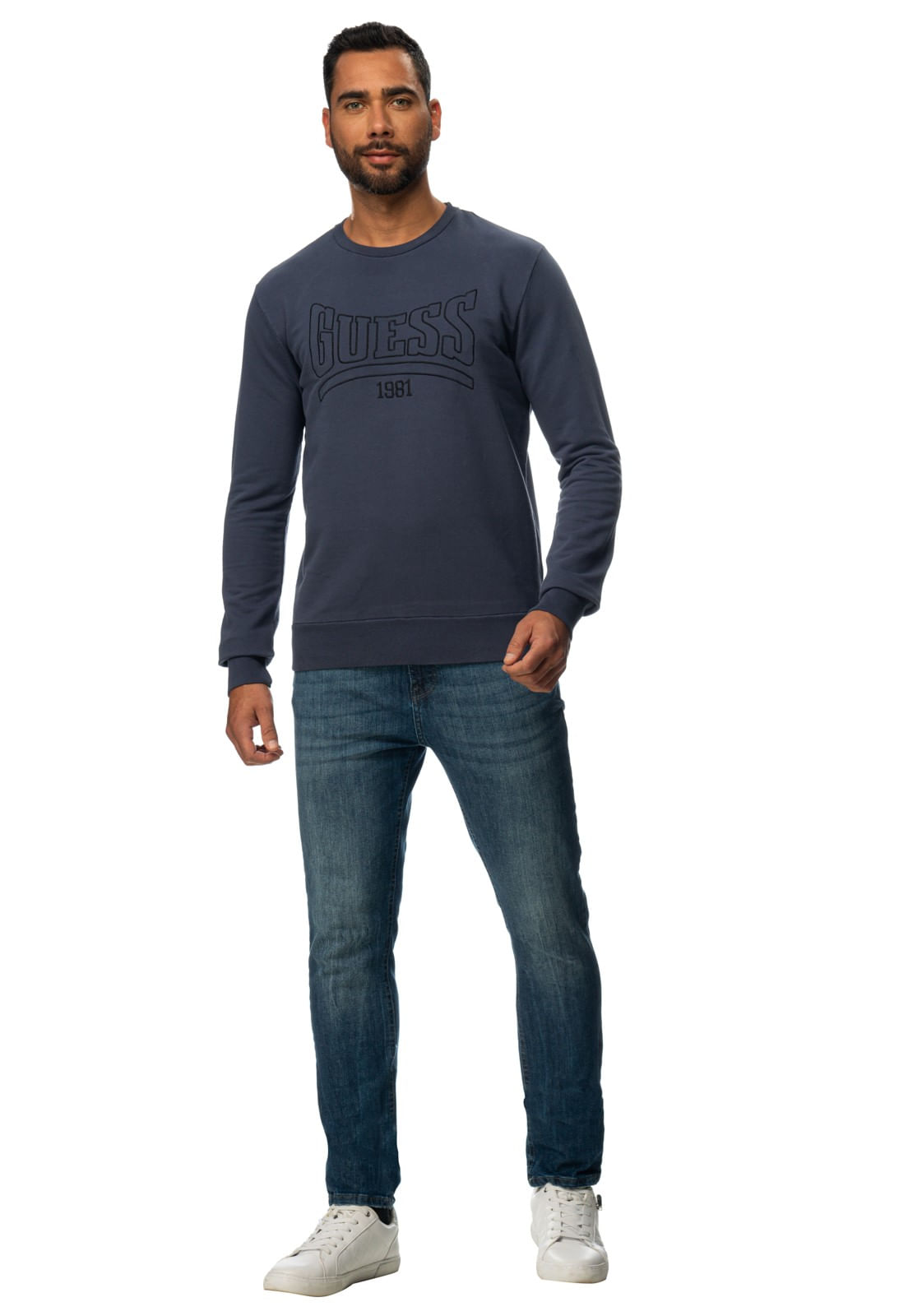 Blusa de Moletom Bordado Guess 1981 Azul - Imagem 6