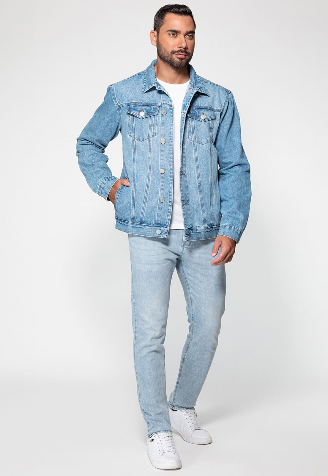 Jaqueta Jeans Guess Trucker Azul Claro - Imagem 11