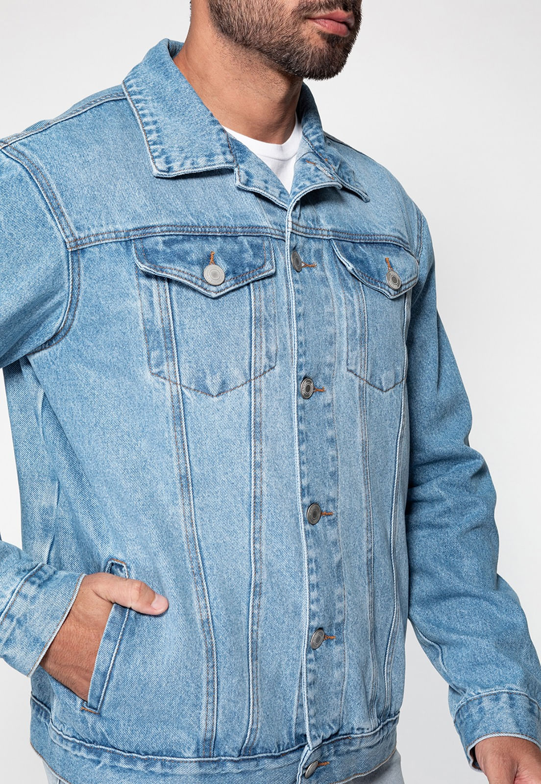 Jaqueta Jeans Guess Trucker Azul Claro - Imagem 36