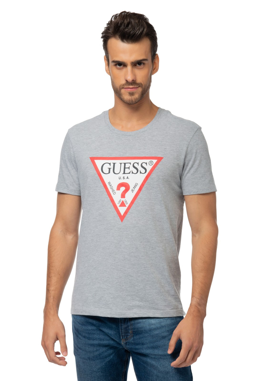 Camiseta Triangulo Tradicional Guess Cinza