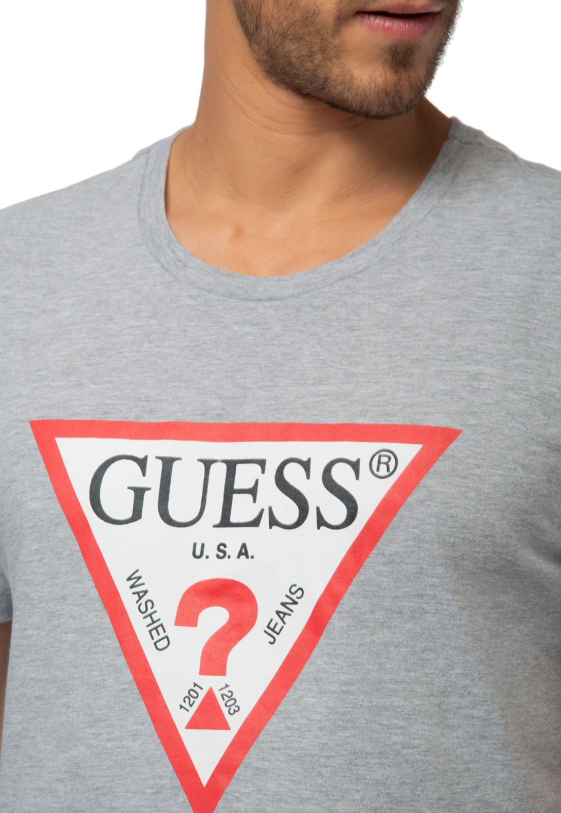 Camiseta Triangulo Tradicional Guess Cinza - Imagem 3
