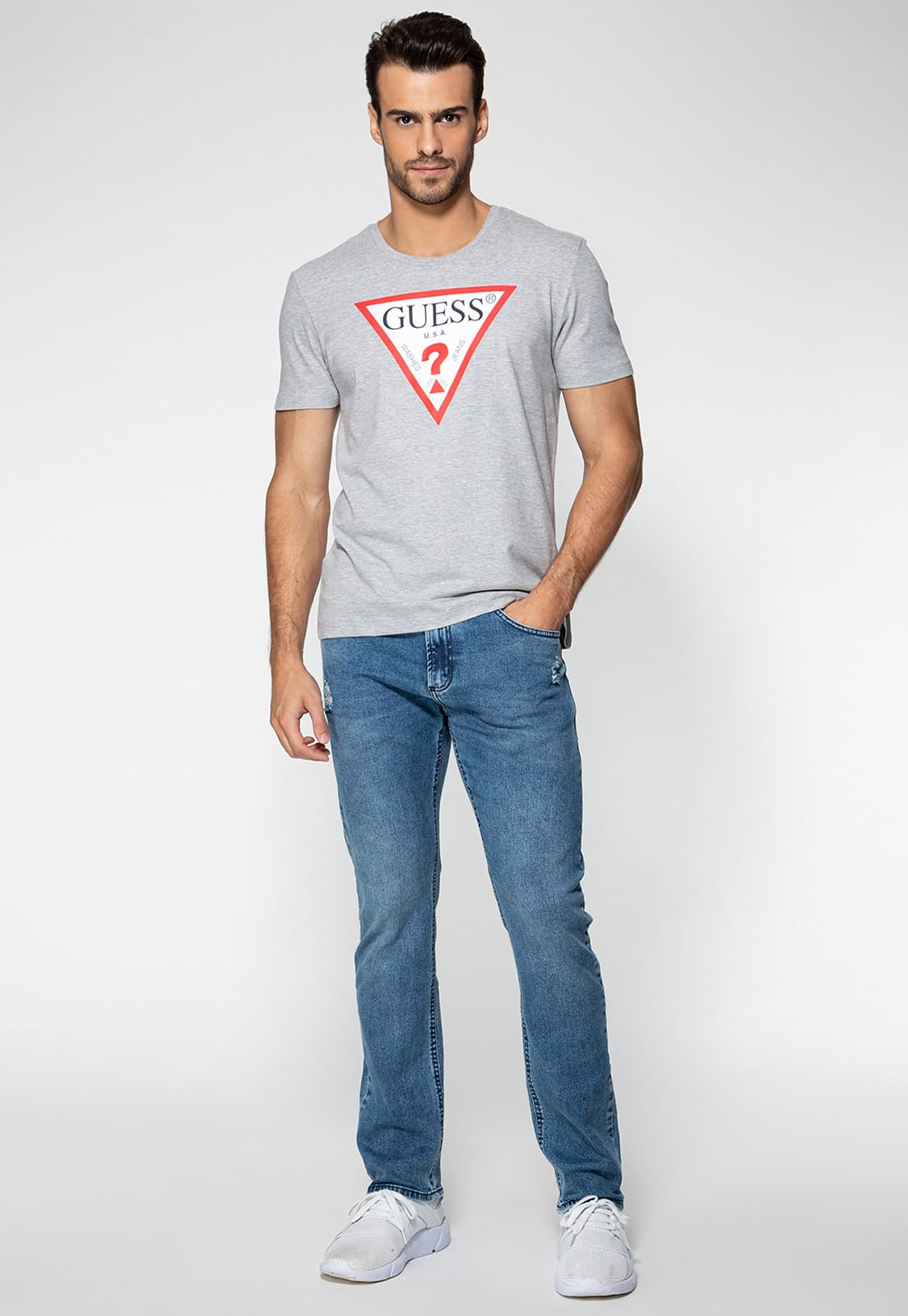 Camiseta Triangulo Tradicional Guess Cinza - Imagem 12