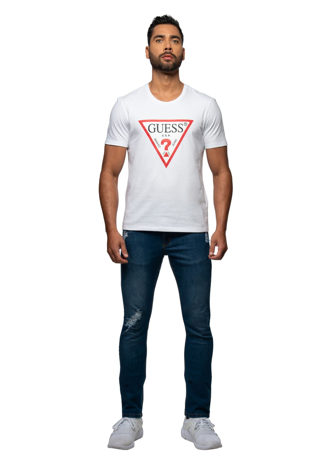 Camiseta Triangulo Tradicional Guess Branco - Imagem 14