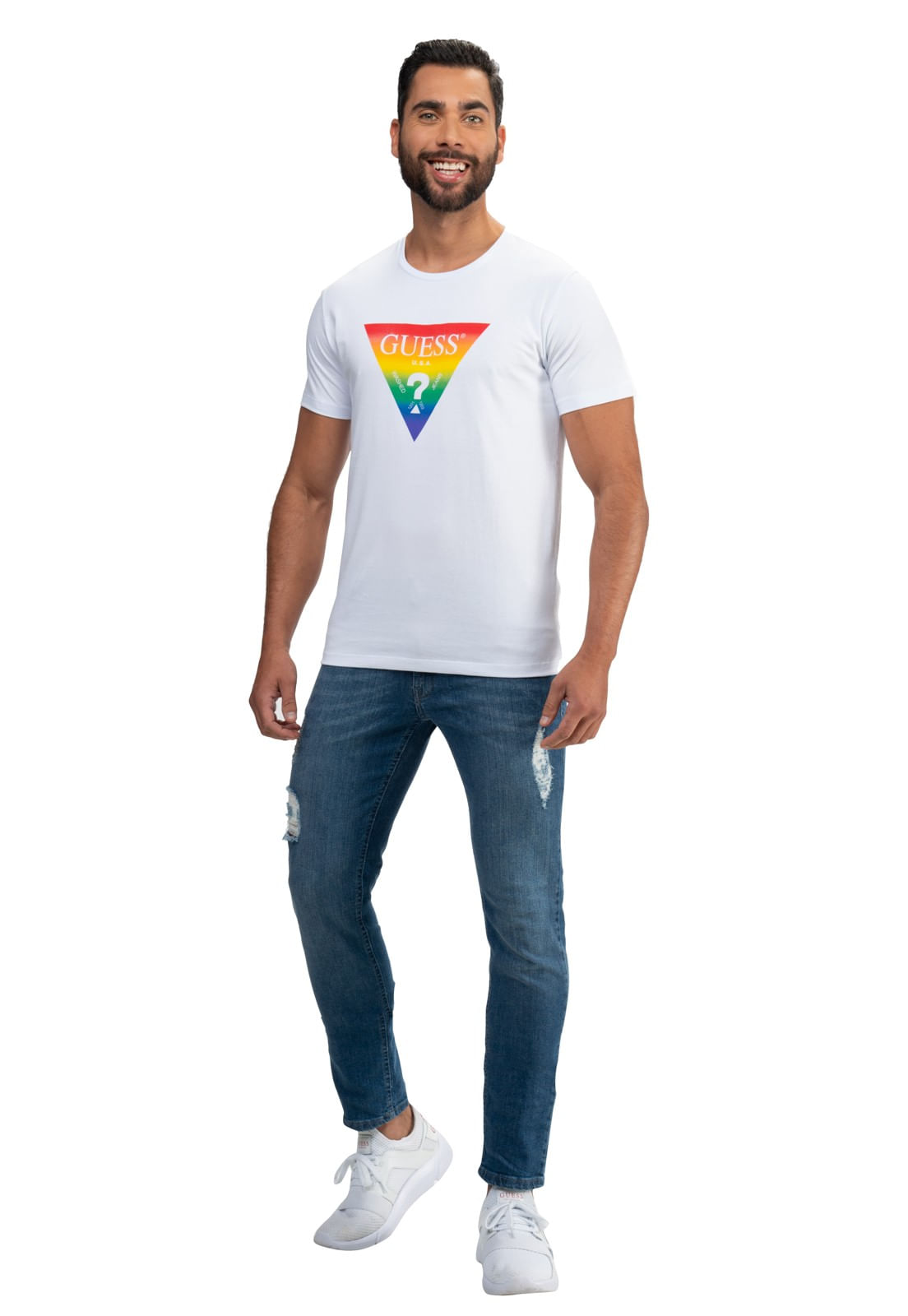 Camiseta Pride Logo Triangulo Guess Branco - Imagem 6