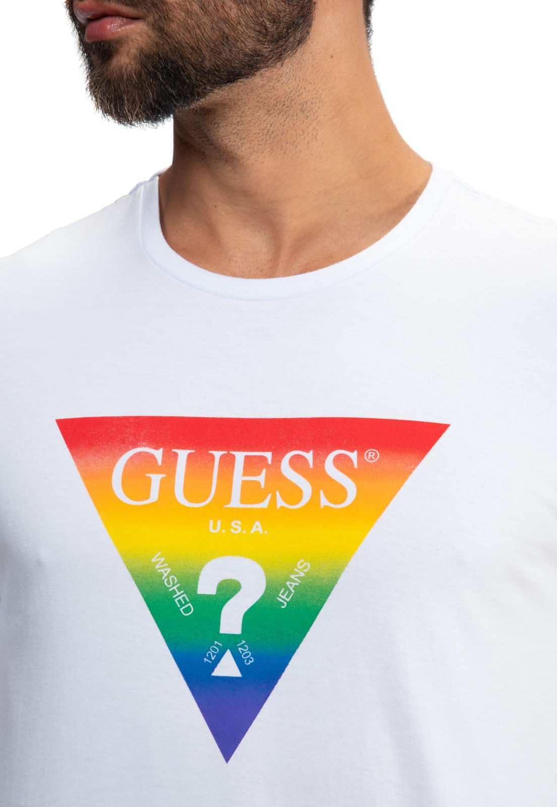 Camiseta Pride Logo Triangulo Guess Branco - Imagem 7