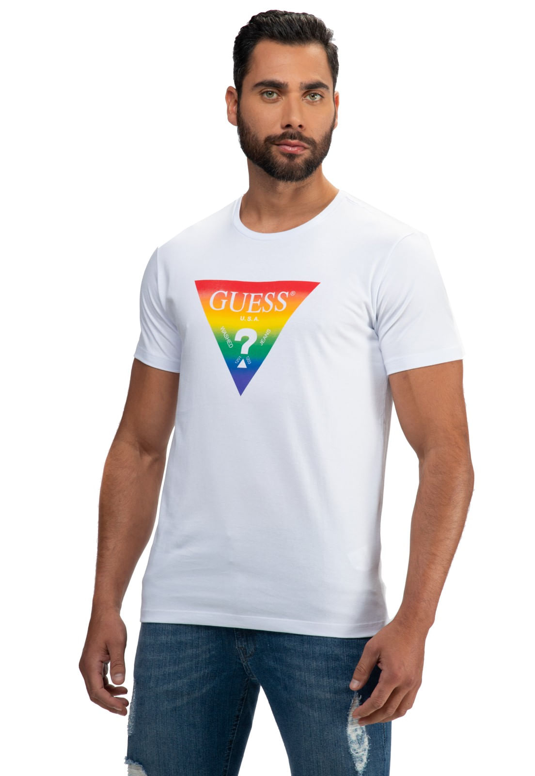 Camiseta Pride Logo Triangulo Guess Branco - Imagem 13