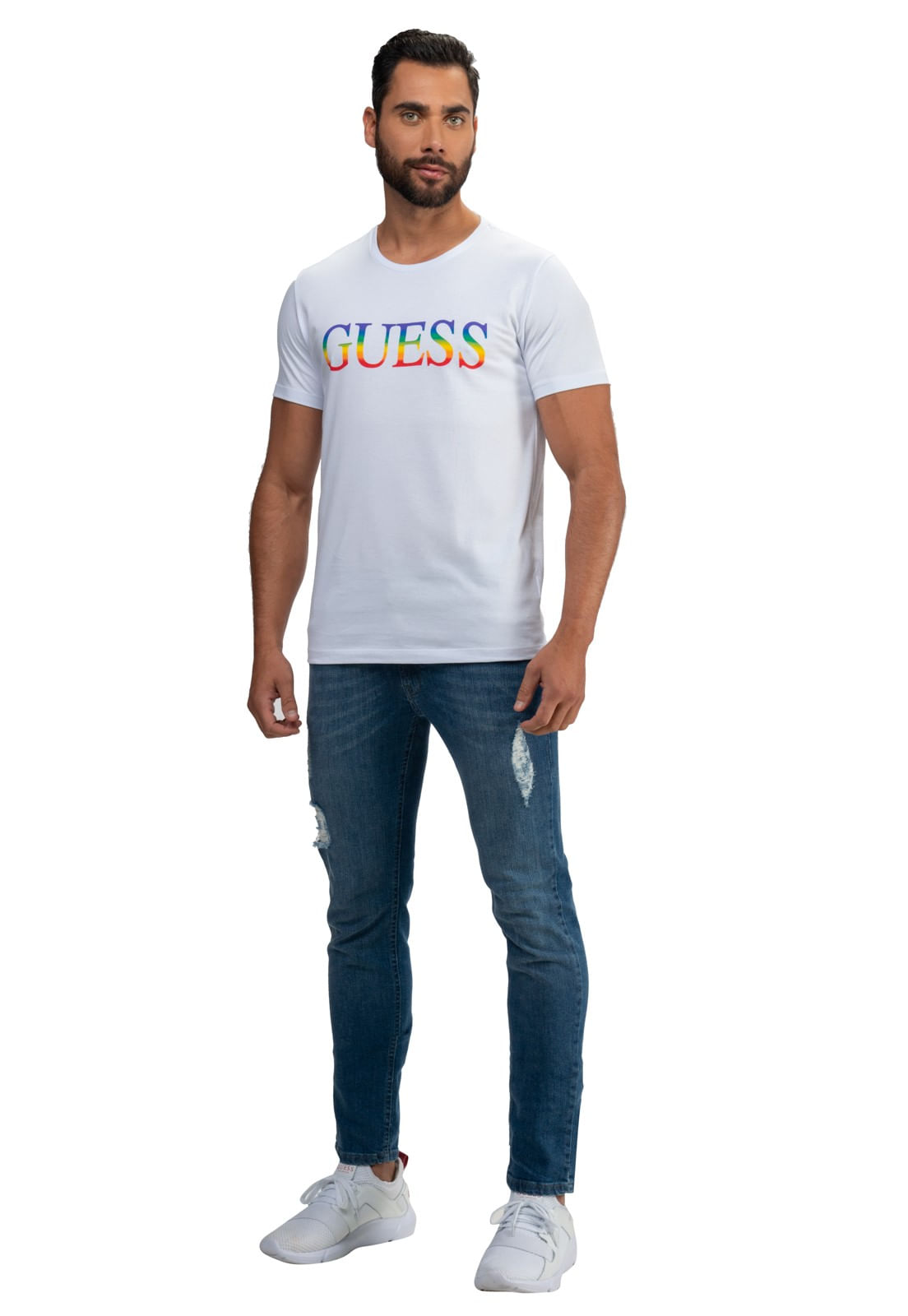 Camiseta Logo Pride Guess Branco - Imagem 6