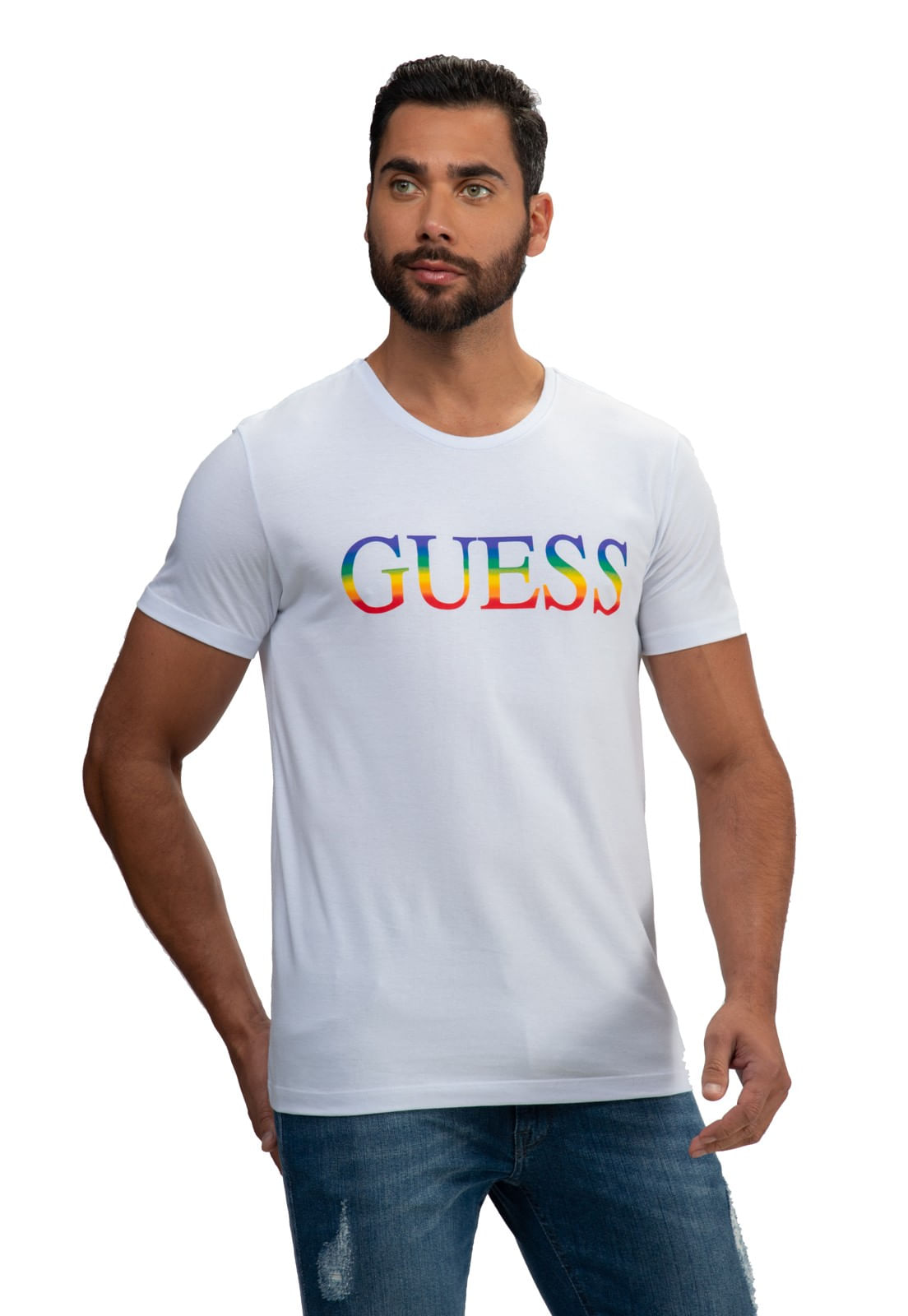 Camiseta Logo Pride Guess Branco - Imagem 9
