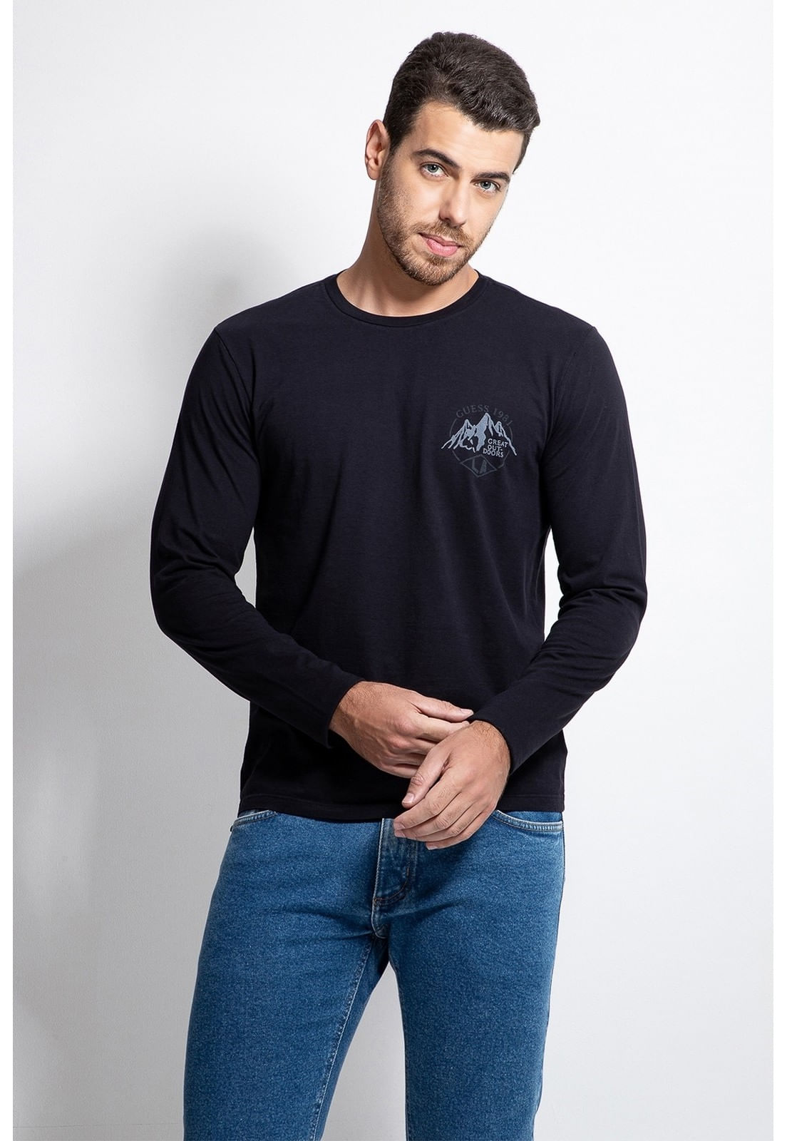 Camiseta Manga Longa Silk Montanhas Preto