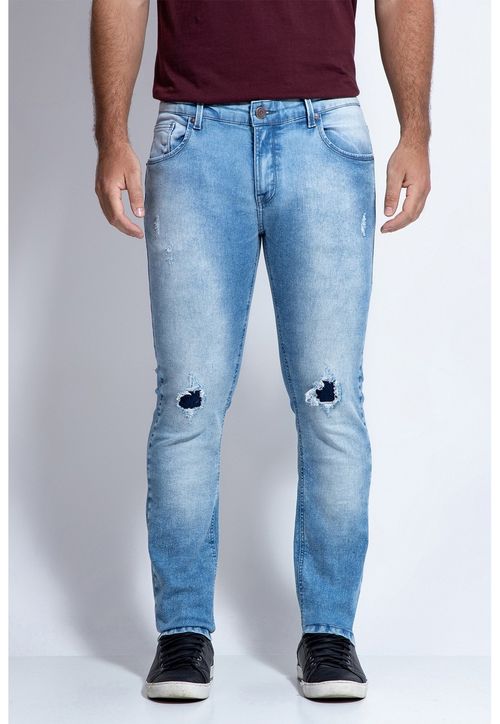 Calça Jeans Skinny Rasgos E Patch Guess Azul Claro