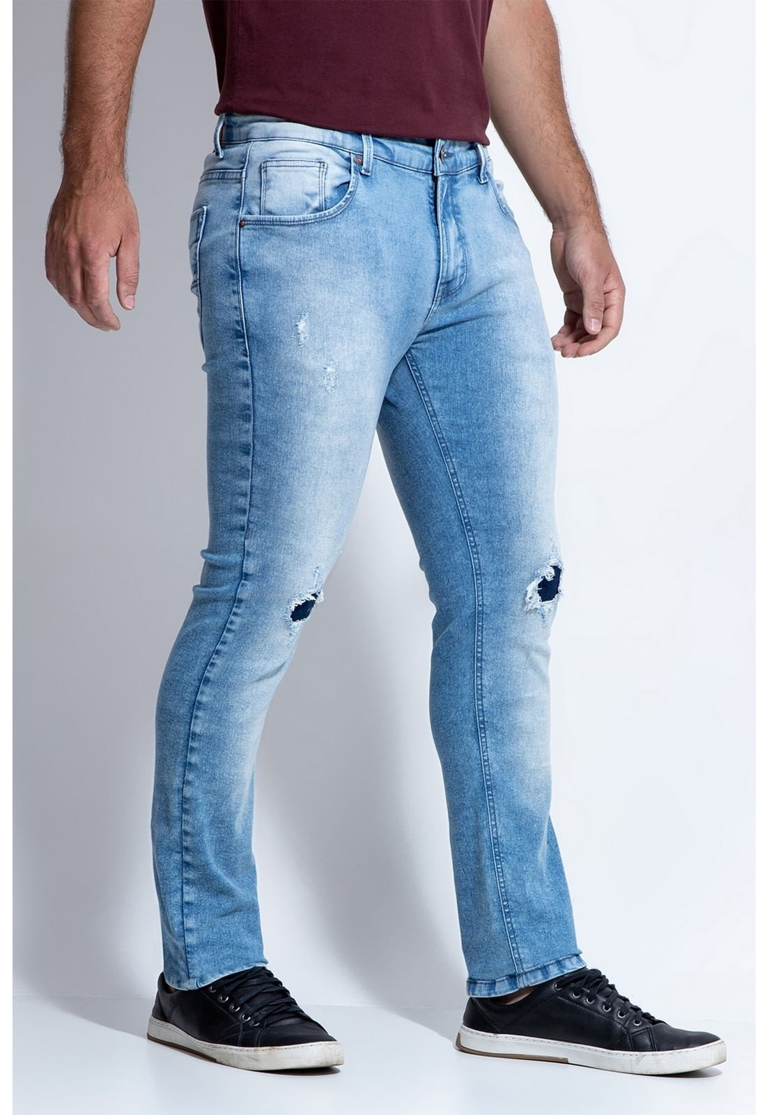 Calça Jeans Skinny Rasgos E Patch Guess Azul Claro - Imagem 38