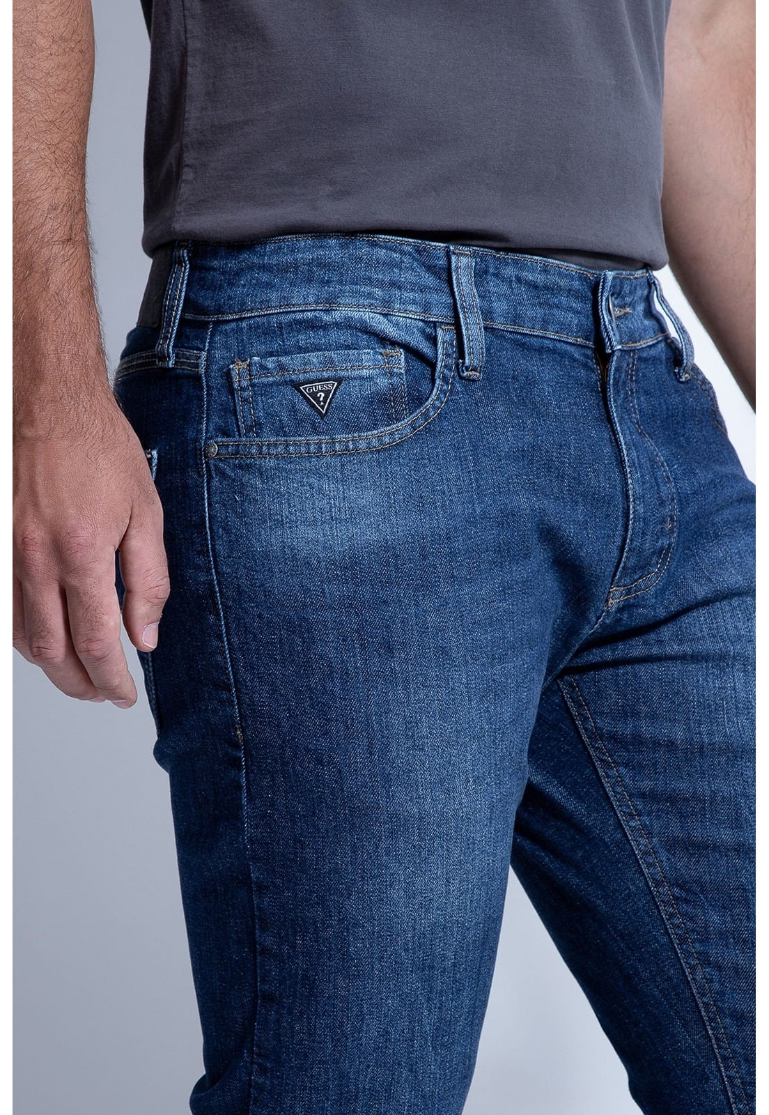 Calça Jeans Slim Straight Guess Azul Escuro - Imagem 4