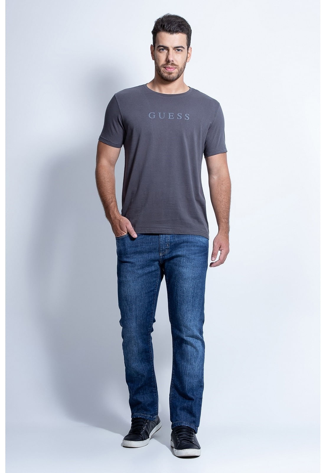 Calça Jeans Slim Straight Guess Azul Escuro - Imagem 22