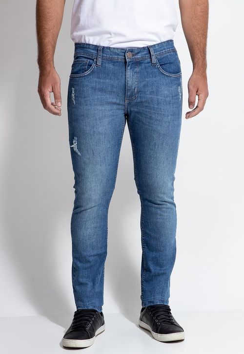 Calça Jeans Straight Puídos Guess Azul