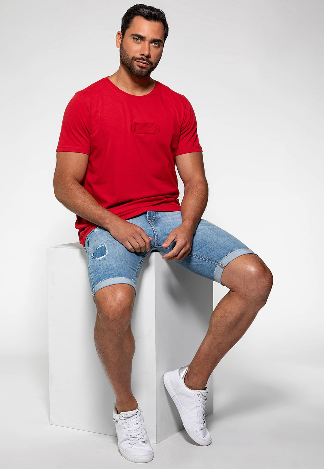 Bermuda Jeans Cerzido Guess Azul Claro - Imagem 29