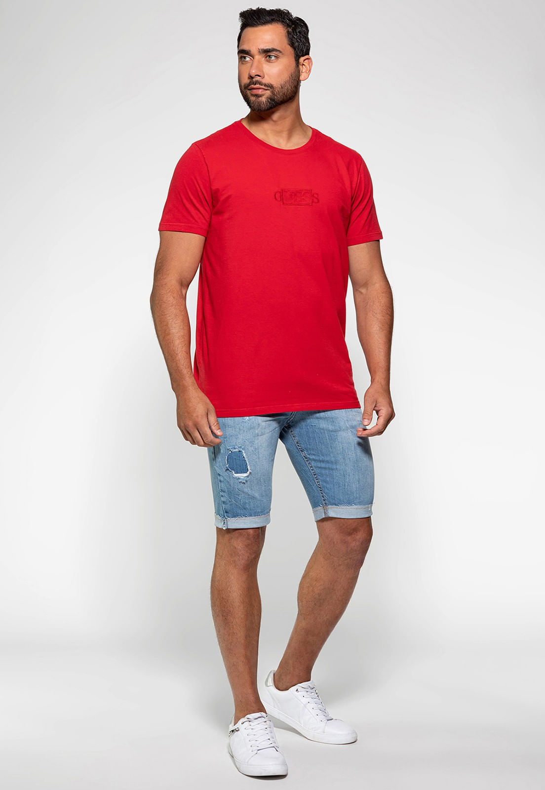 Bermuda Jeans Cerzido Guess Azul Claro - Imagem 32