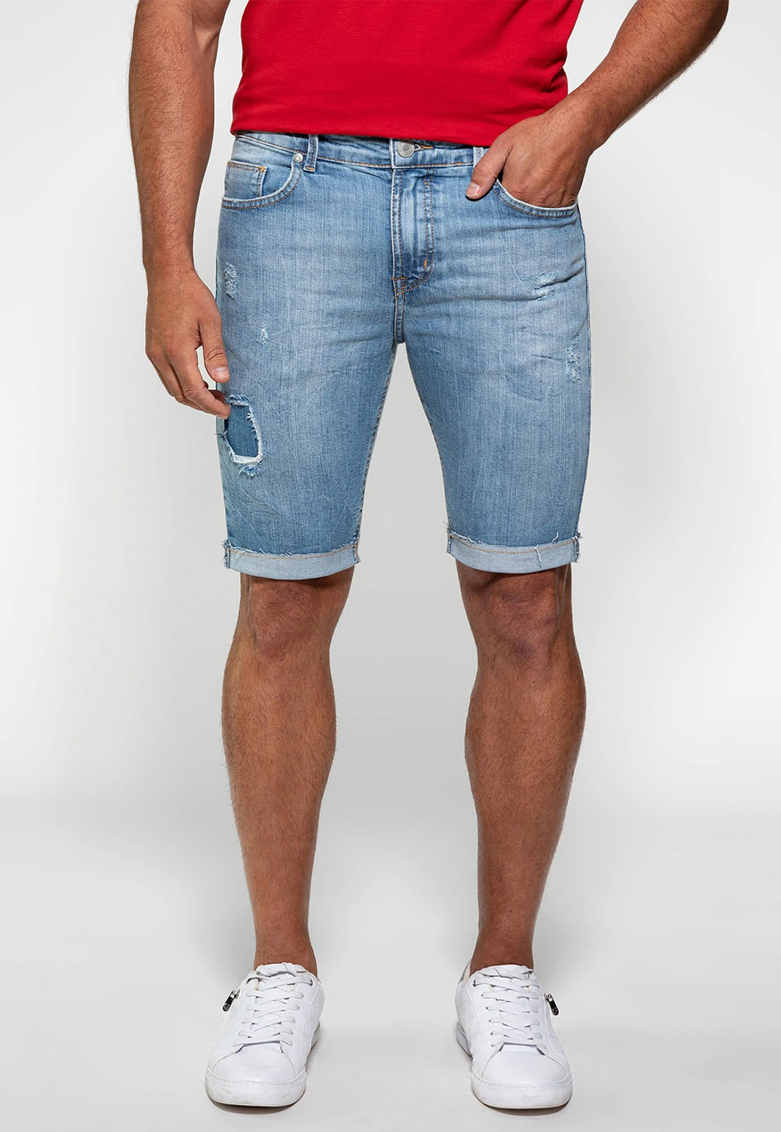 Bermuda Jeans Cerzido Guess Azul Claro - Imagem 37