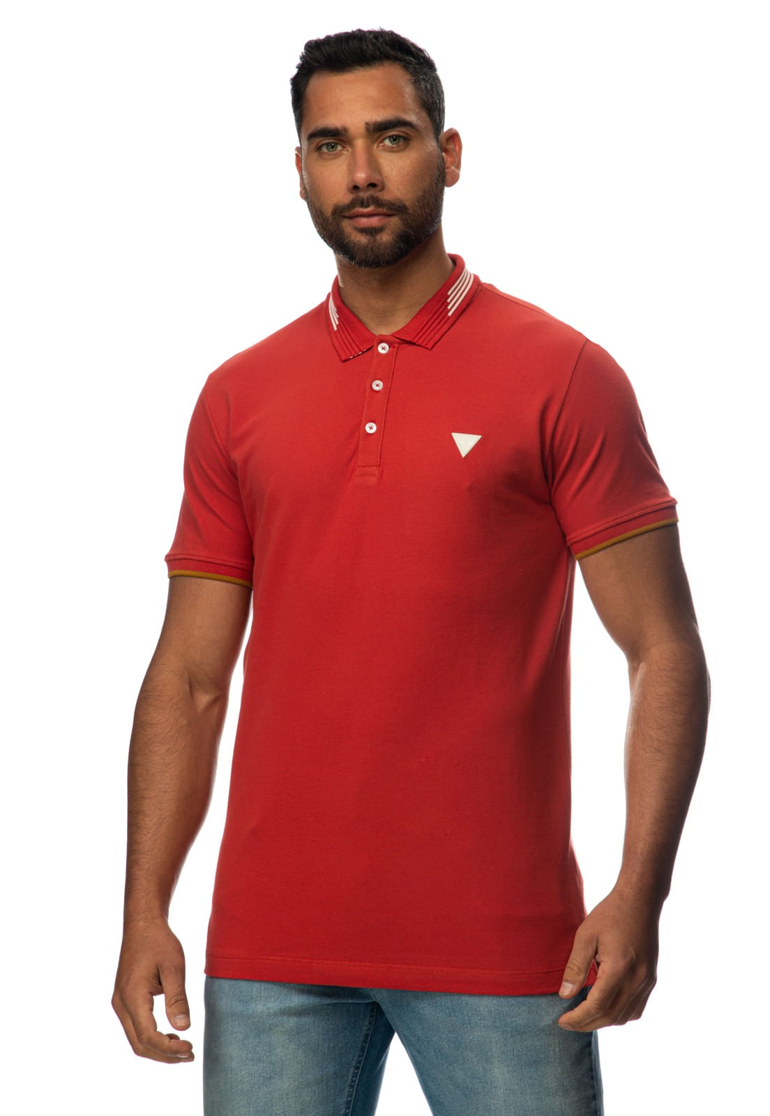 Camisa Polo Friso Gola Guess Vermelho - Imagem 5