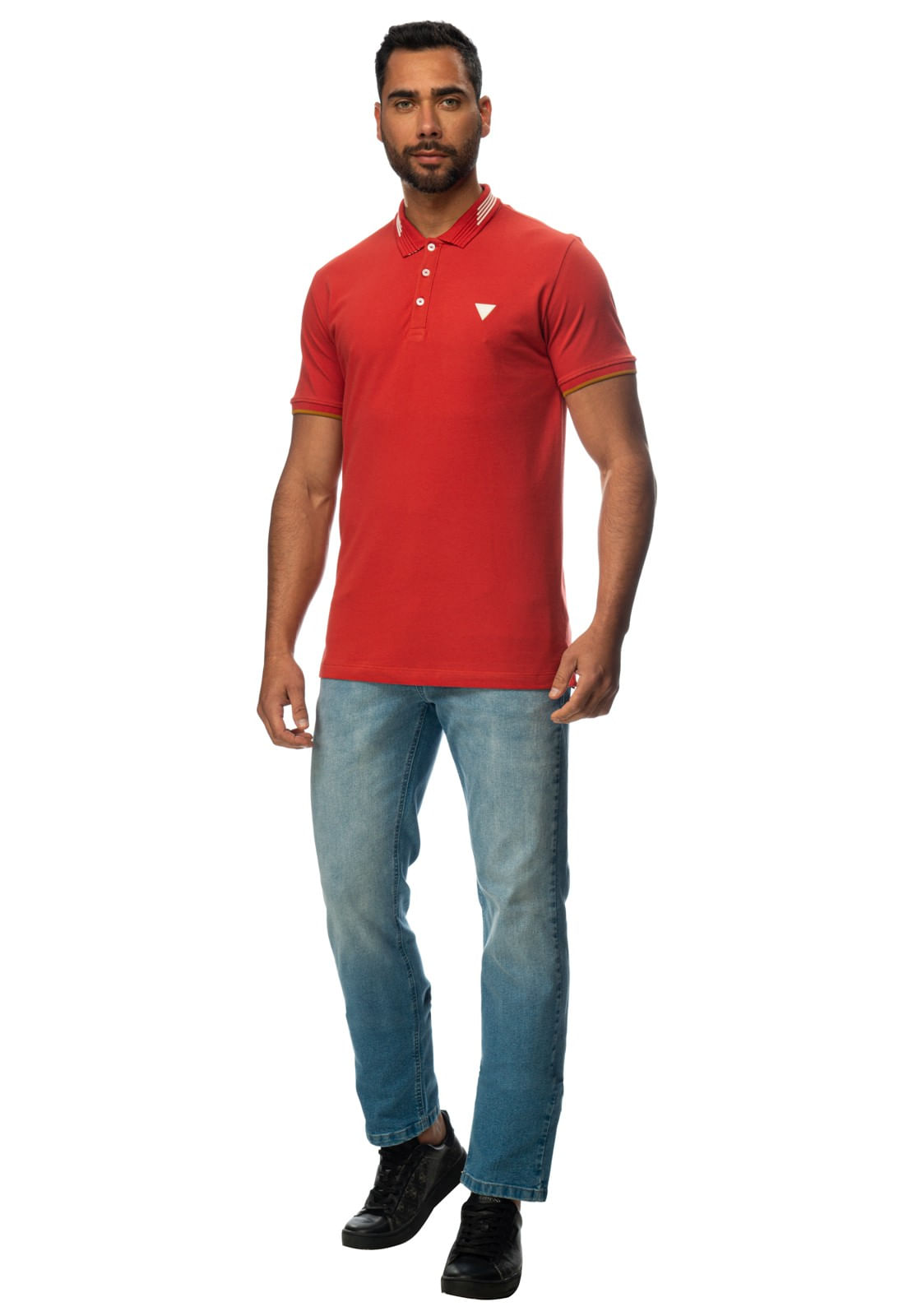 Camisa Polo Friso Gola Guess Vermelho - Imagem 14