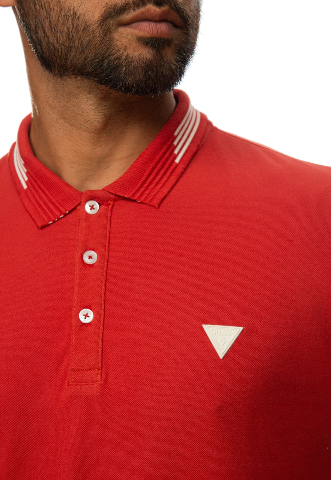 Camisa Polo Friso Gola Guess Vermelho - Imagem 15