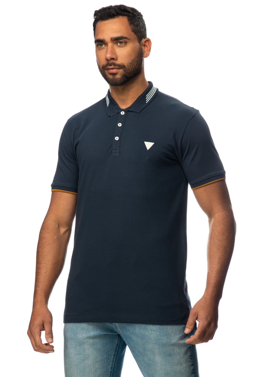 Camisa Polo Friso Gola Guess Azul Escuro
