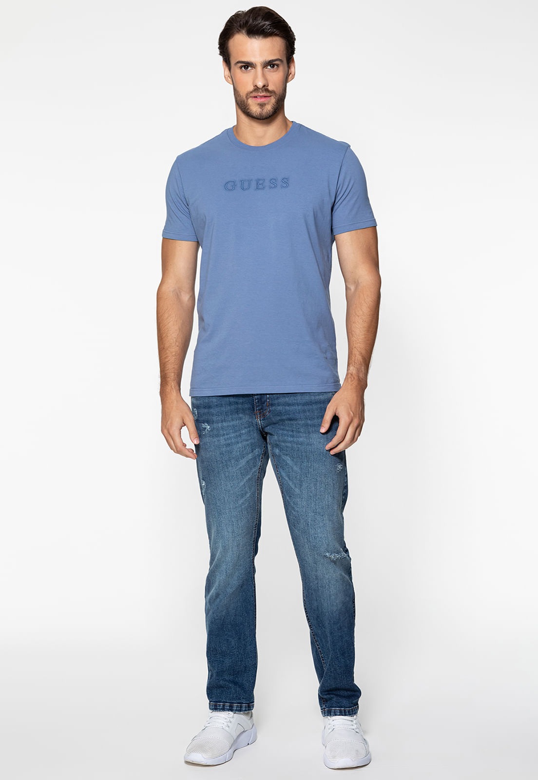 Camiseta Logo Bordado Guess Azul Claro - Imagem 43