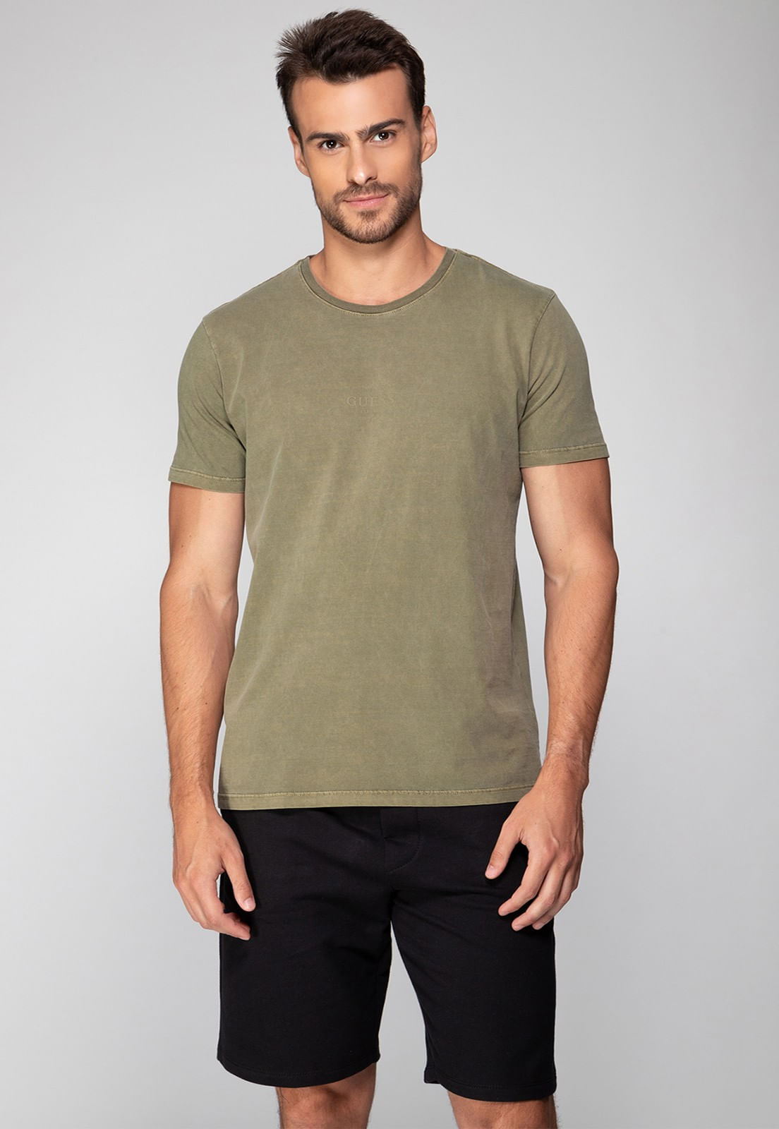 Camiseta Guess Silk Laser Estonada Verde Escuro