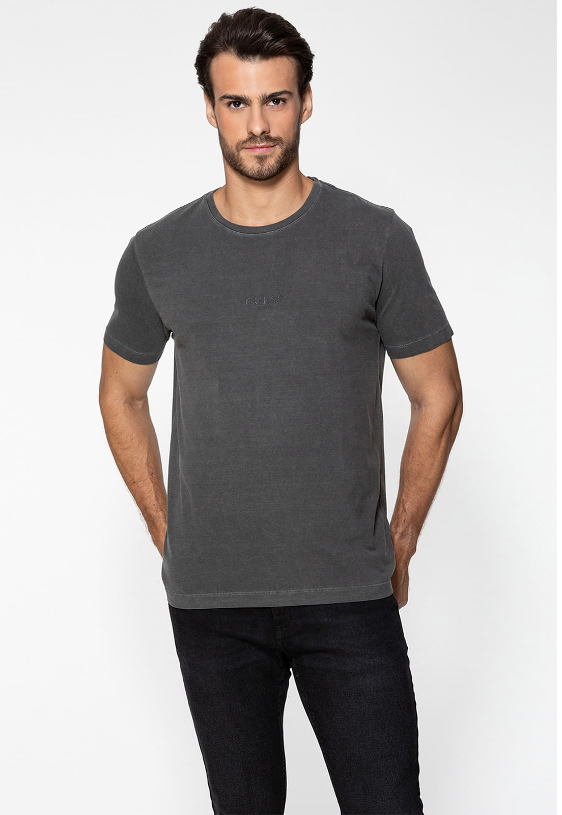 Camiseta Guess Silk Laser Estonada Cinza