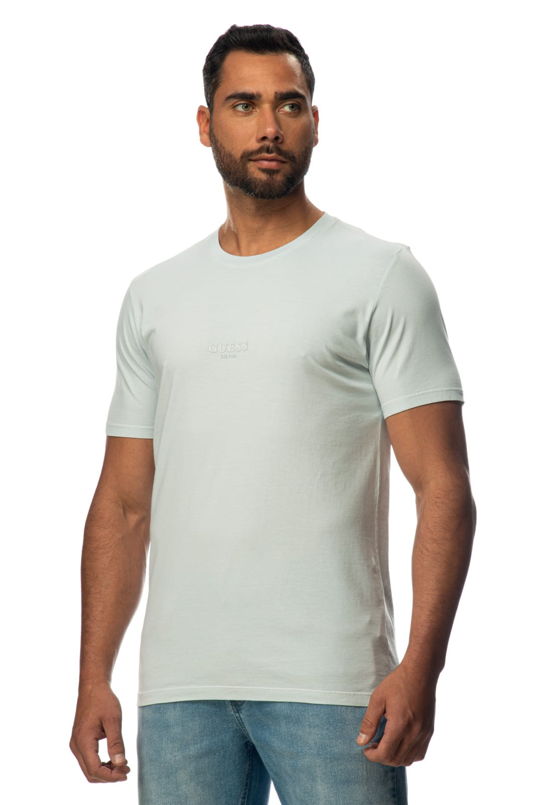 Camiseta Guess Silk Laser Estonada Azul Claro - Imagem 13