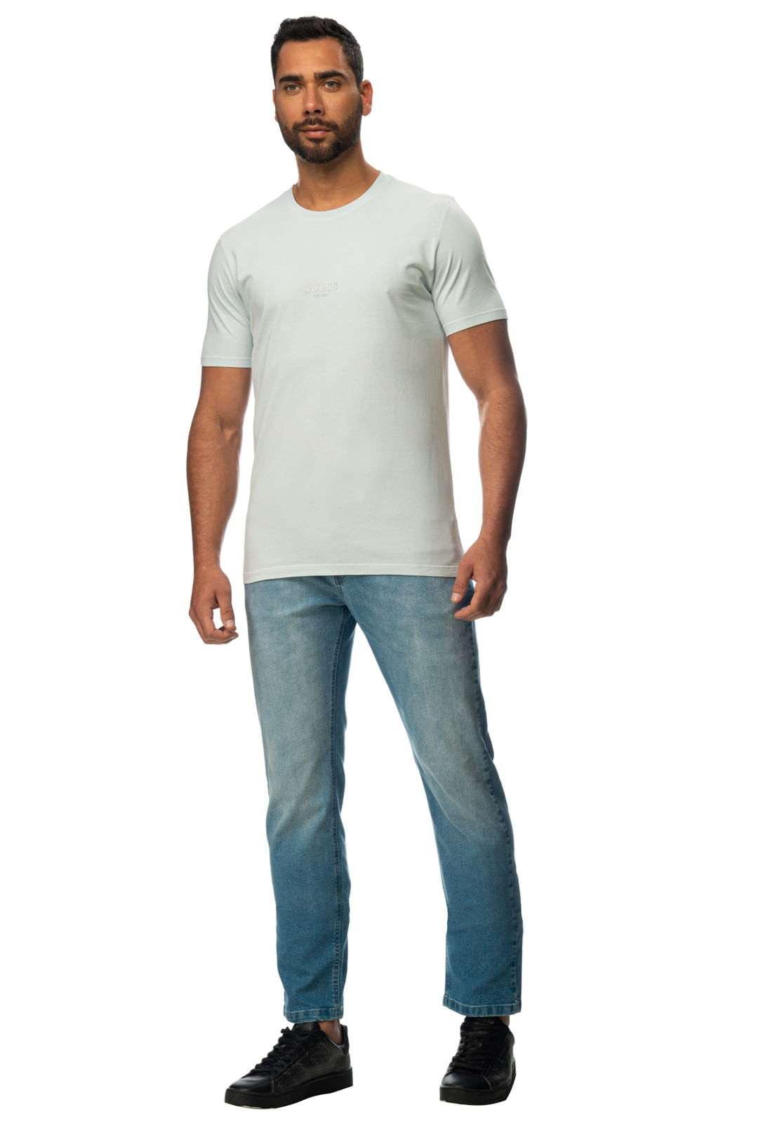 Camiseta Guess Silk Laser Estonada Azul Claro - Imagem 18