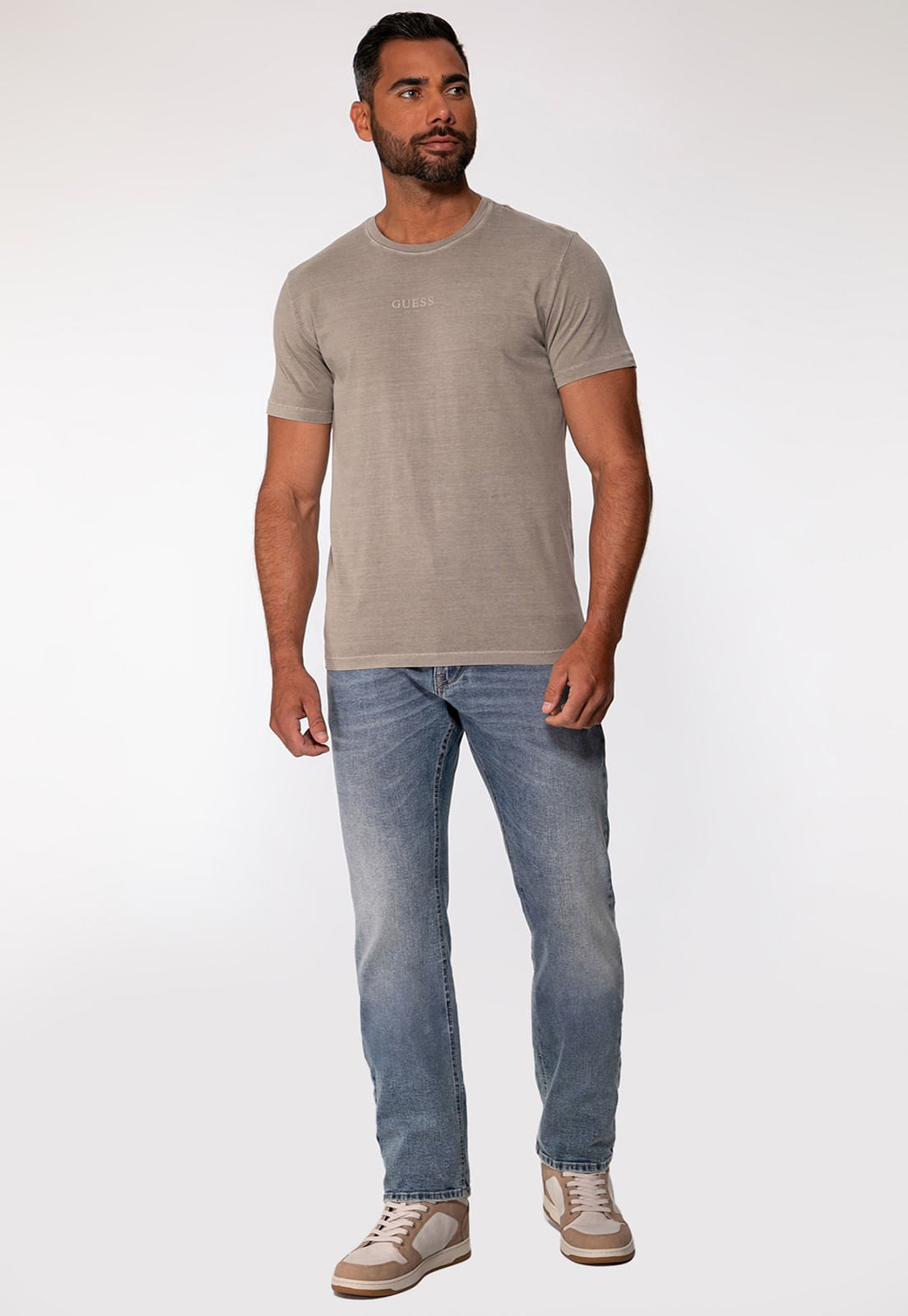 Camiseta Guess Silk Laser Estonada Bege - Imagem 7