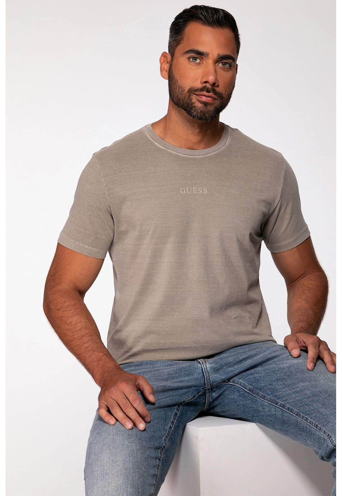 Camiseta Guess Silk Laser Estonada Bege - Imagem 10