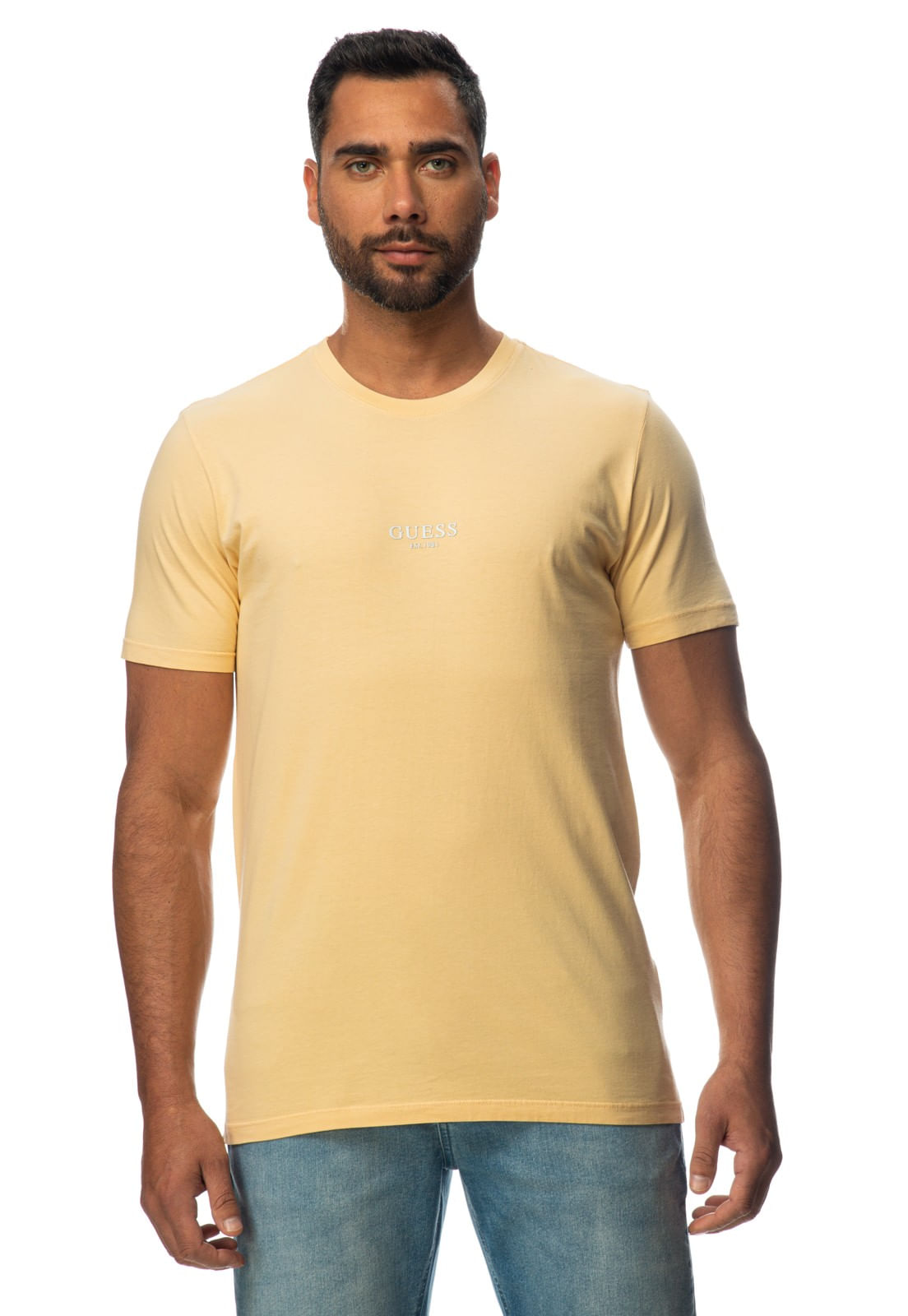 Camiseta Guess Silk Laser Estonada Amarelo