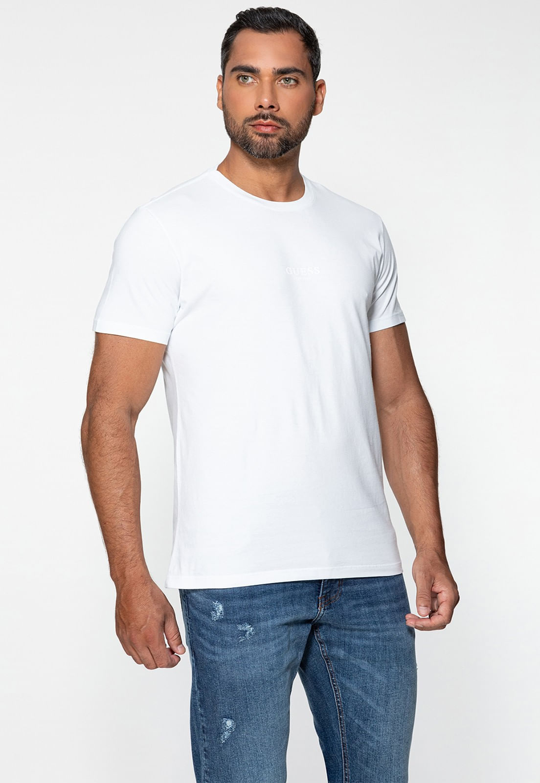 Camiseta Guess Silk Laser Estonada Branco