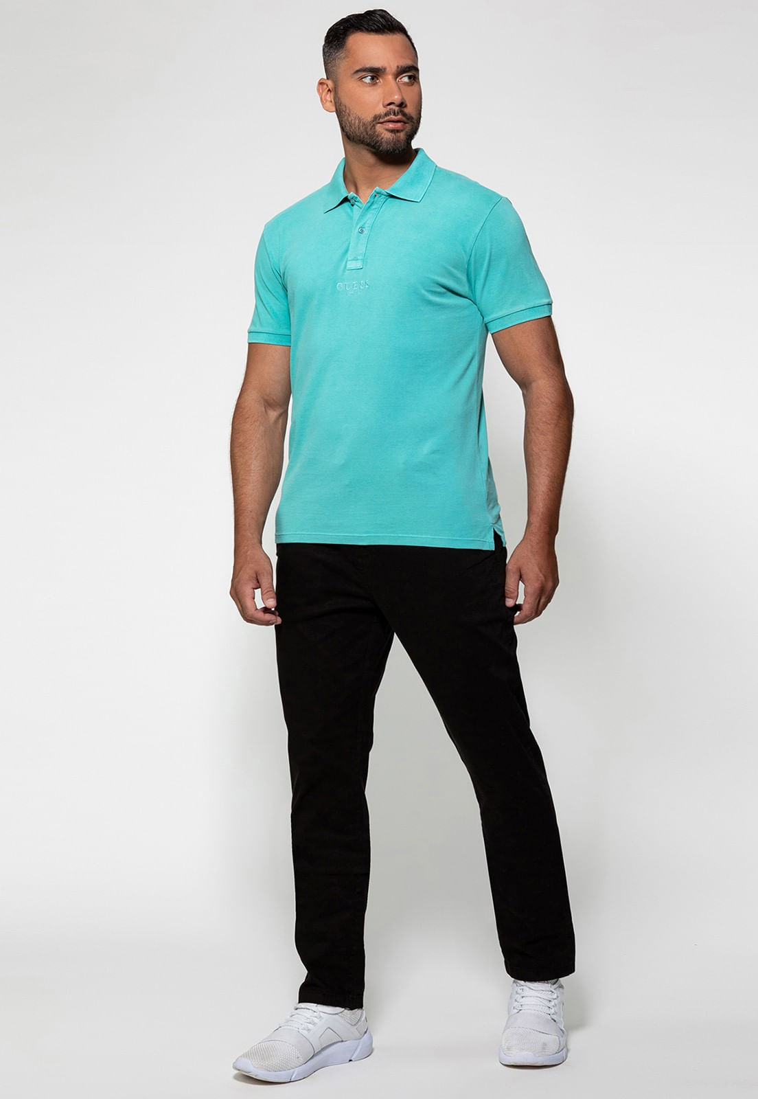Camisa Polo Bordado Guess Azul Celeste - Imagem 7