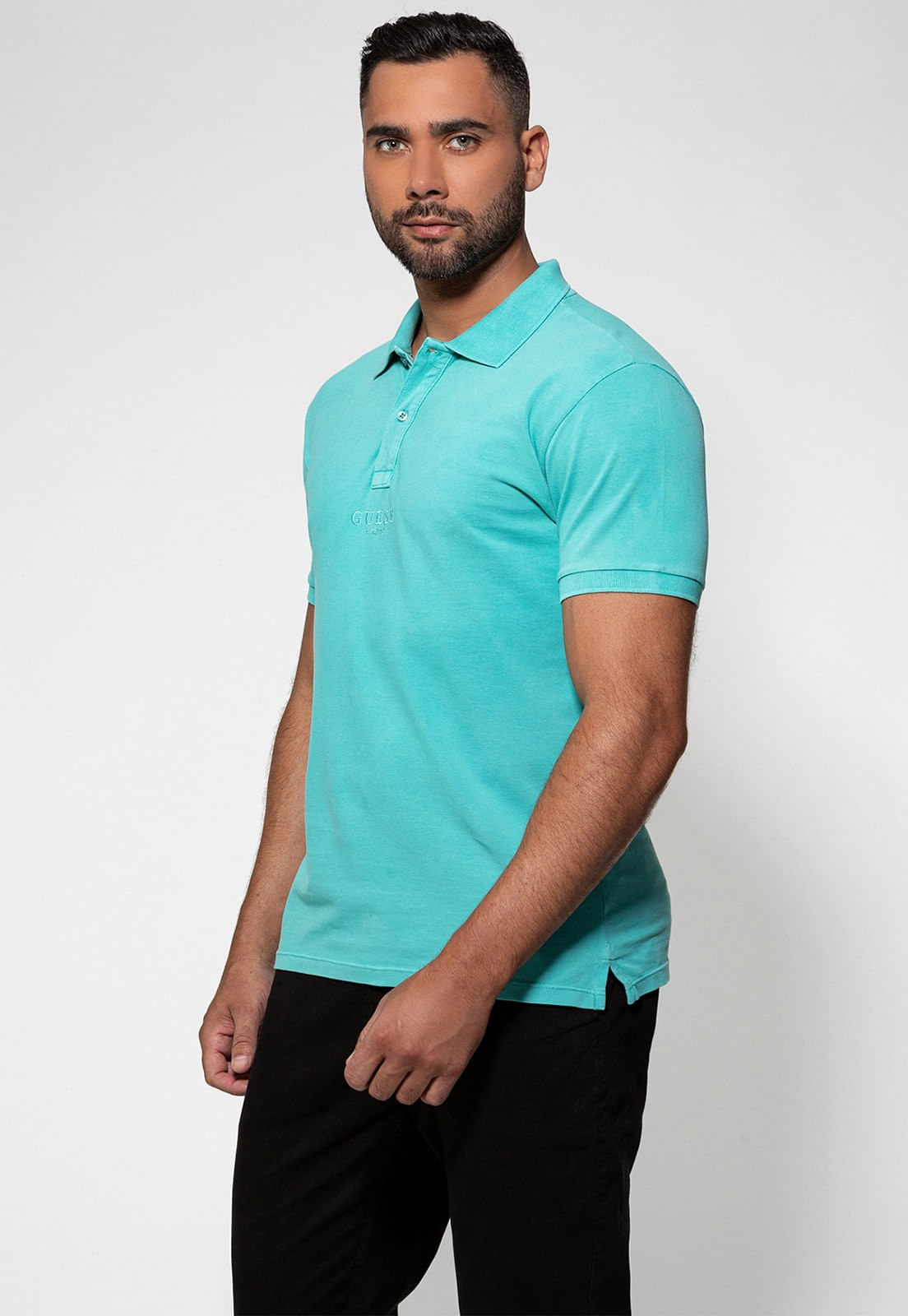 Camisa Polo Bordado Guess Azul Celeste - Imagem 11