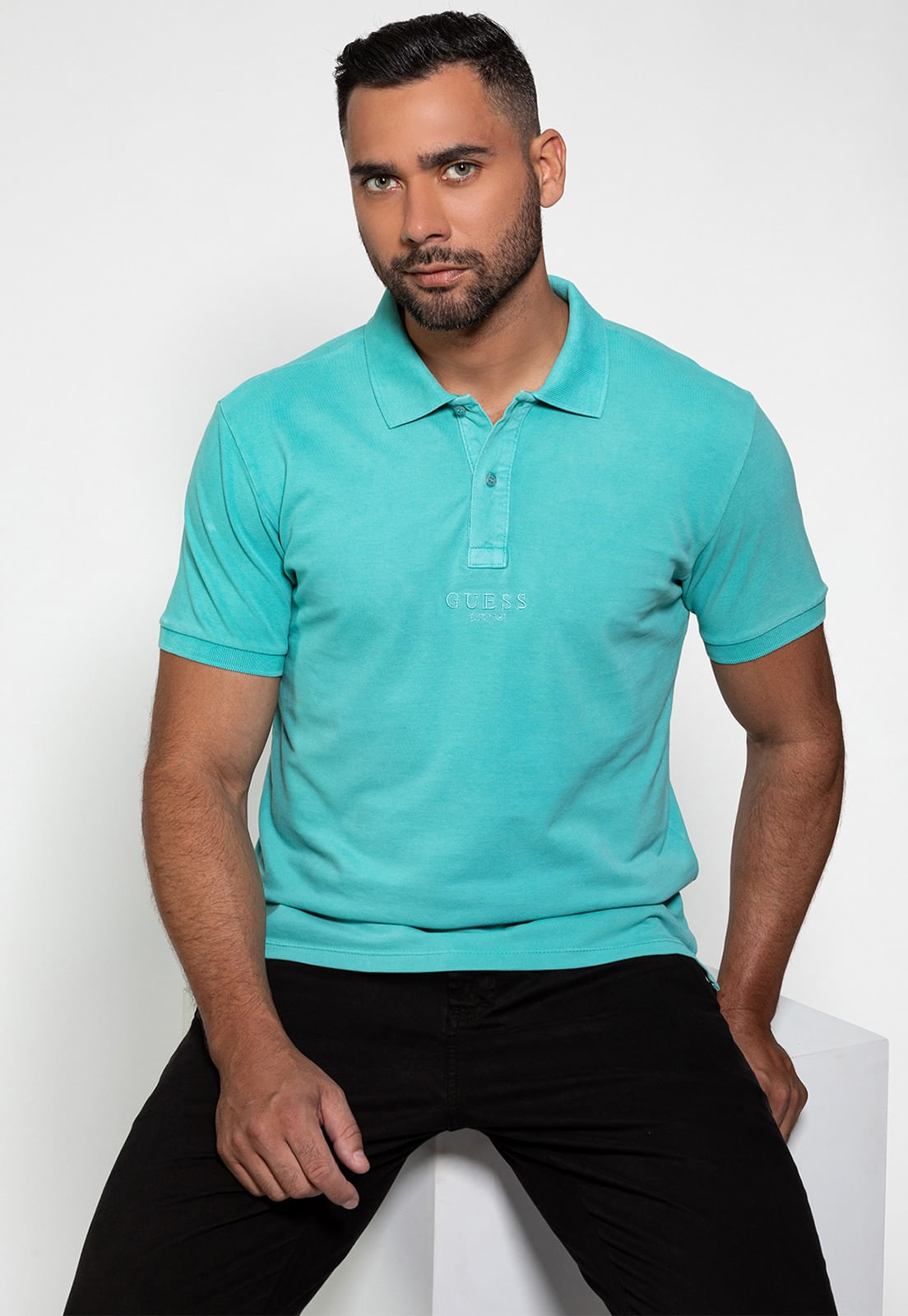 Camisa Polo Bordado Guess Azul Celeste - Imagem 25
