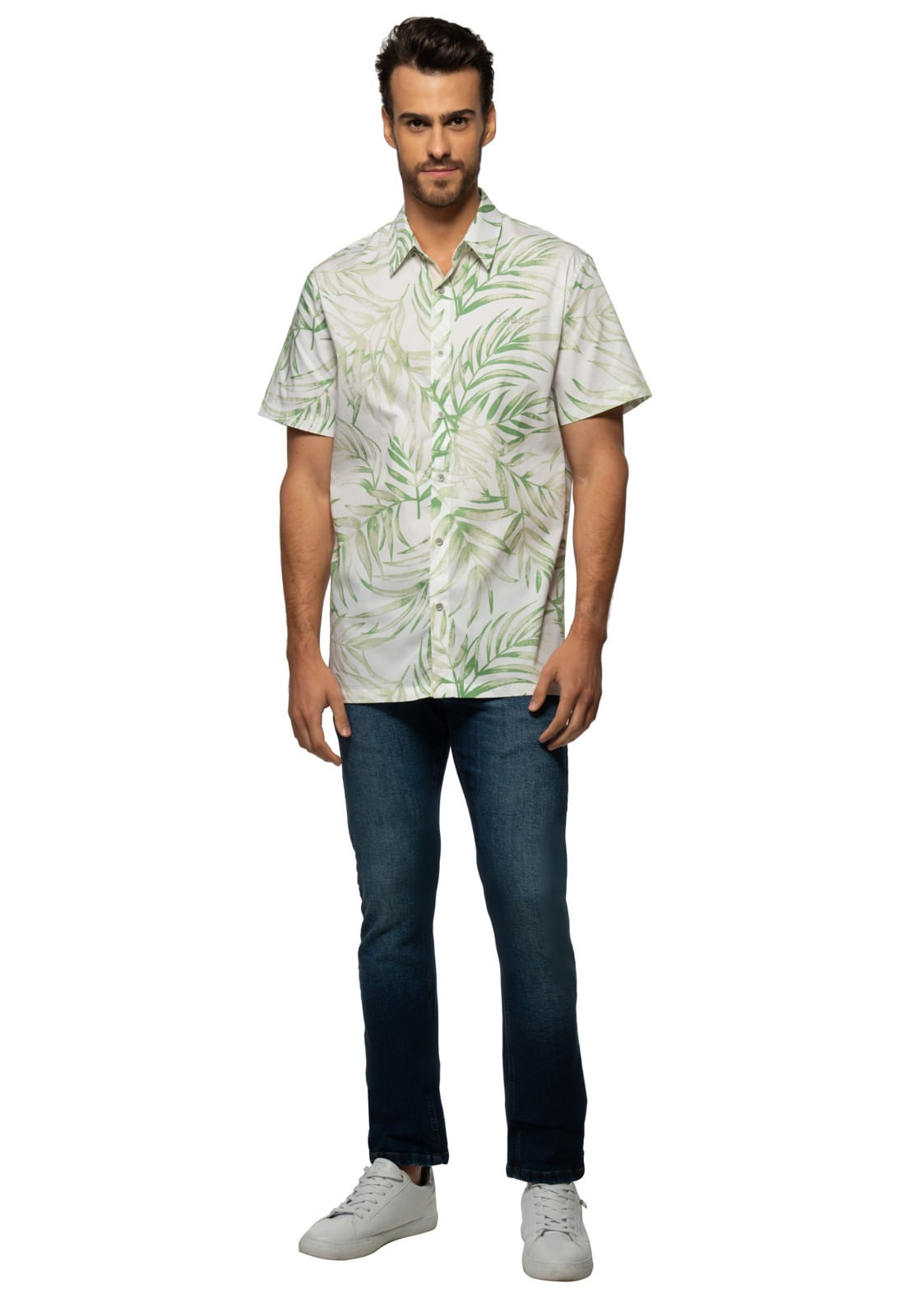 Camisa Manga Curta Folhagem Guess Branco - Imagem 2