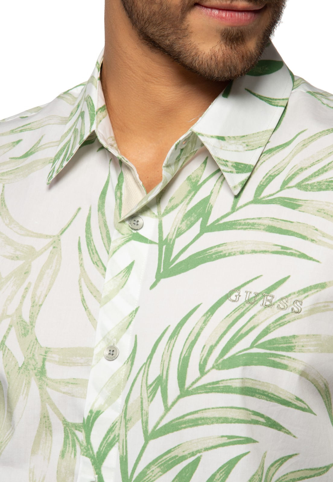 Camisa Manga Curta Folhagem Guess Branco - Imagem 11