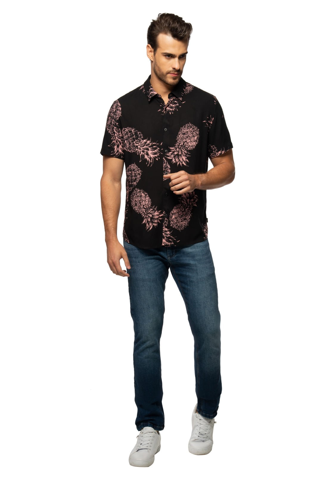 Camisa Manga Curta Hawaiian Pinneapple Guess Branco - Imagem 6