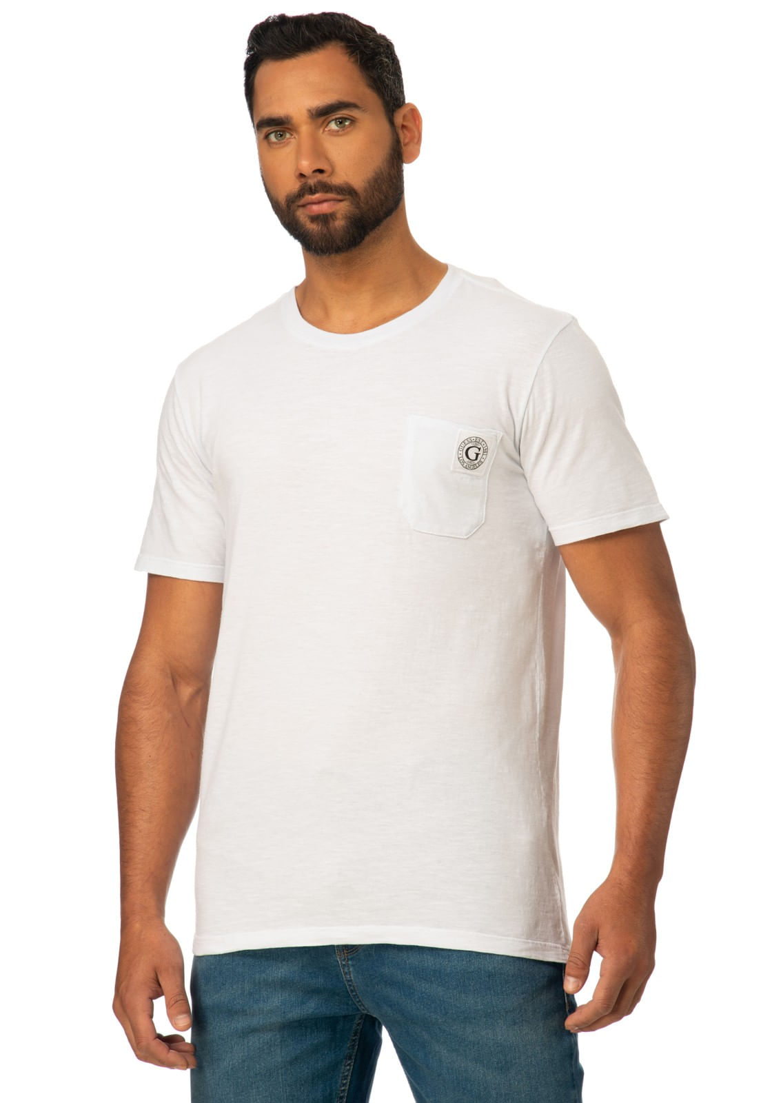 Camiseta Bolso Com Patch Guess Branco - Imagem 5